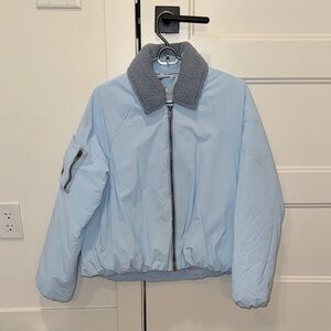 free people outpost bomber jacket in light blue size extra small